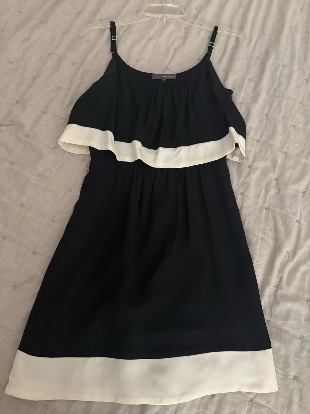 Matty M Black and White Ruffle-Trim Spaghetti Strap Kids Dress